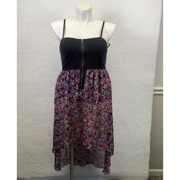 Material Girl Zip Corset Bustier Sleeveless High Low Dress Floral Chiffon XL - Picture 1 of 10
